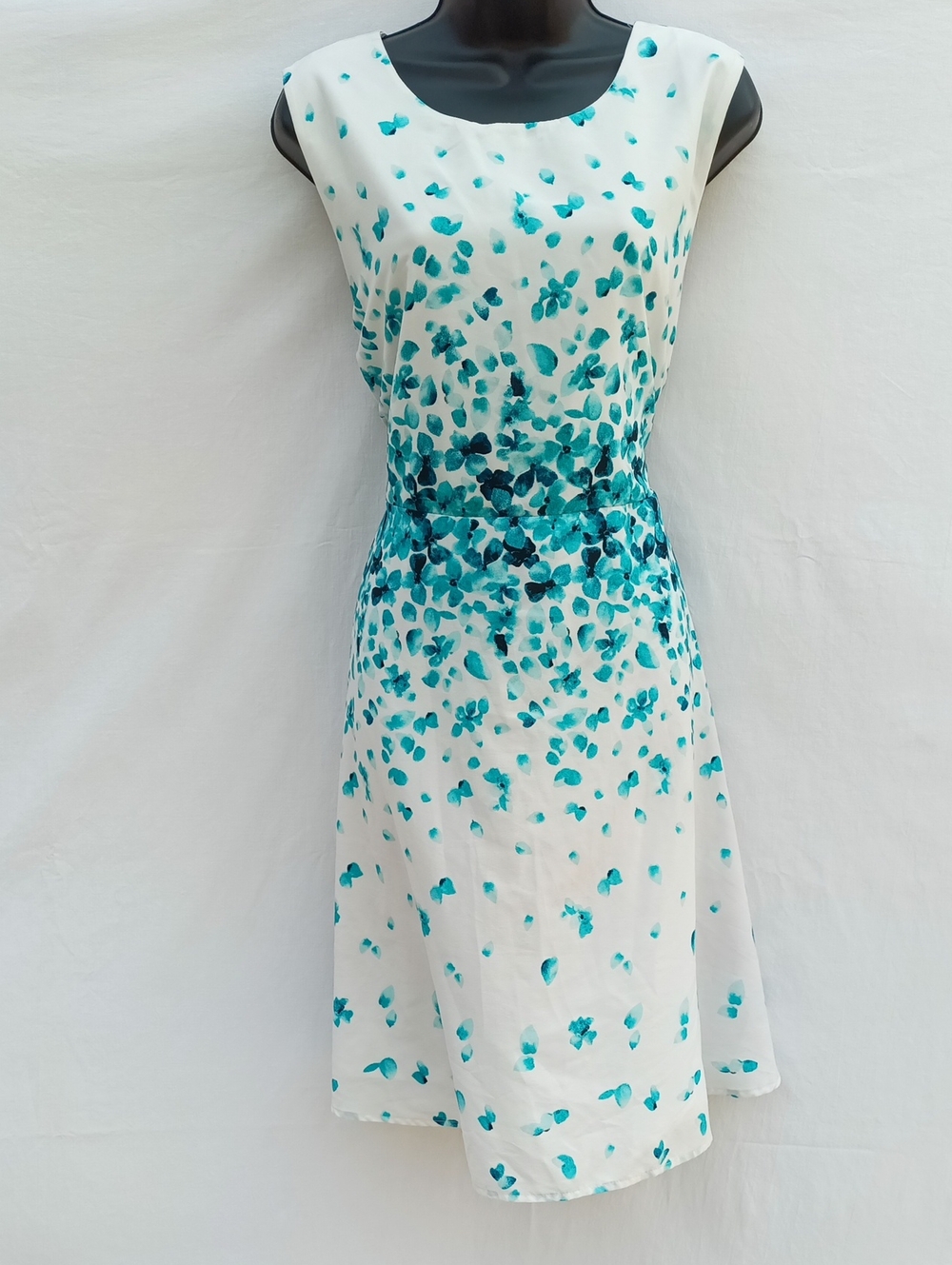 Plus Size White Dress with Teal Floral Print